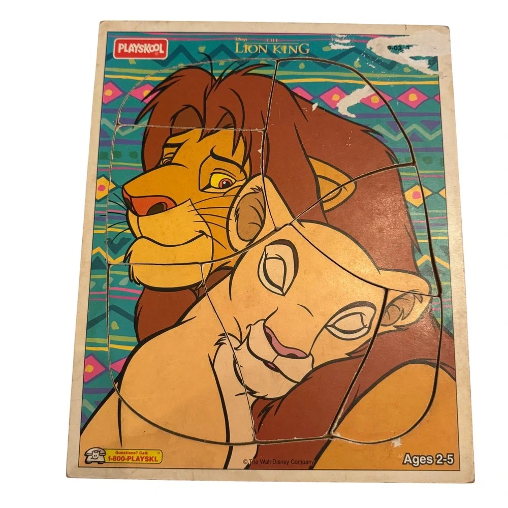 Playskool The Lion King Wooden Puzzle Ages 2-5 Simba Mufasa Disney Board Peg